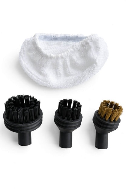 Tilbehørssæt til damprenser - 3 børster + mikrofiberhætte